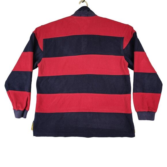 Vintage Tommy Hilfiger Fleece Mens Large Red Blue Rugby Stripe Pullover 2002 - Picture 2 of 9